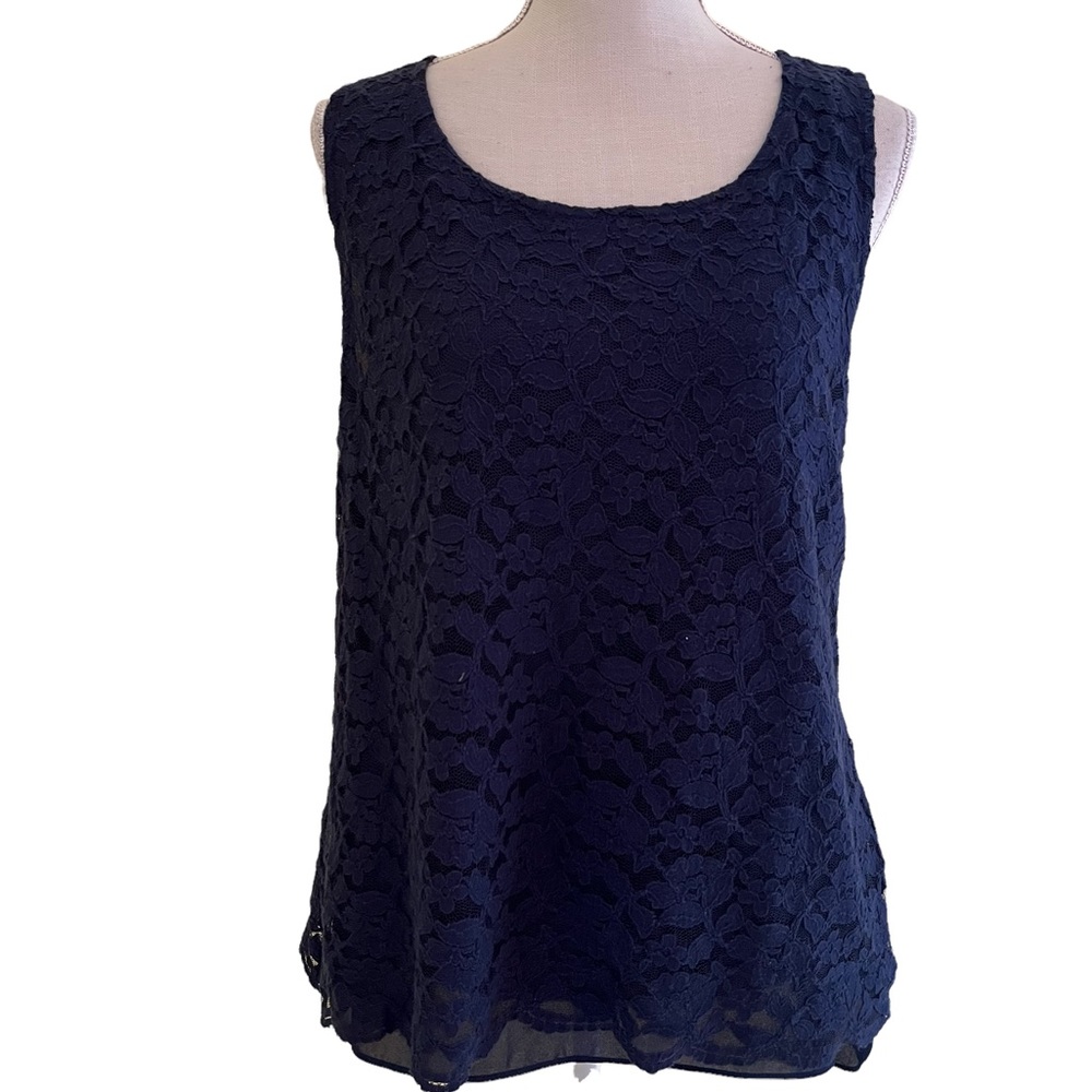 Charter Club Navy Blue Sleeveless Lace Blouse L